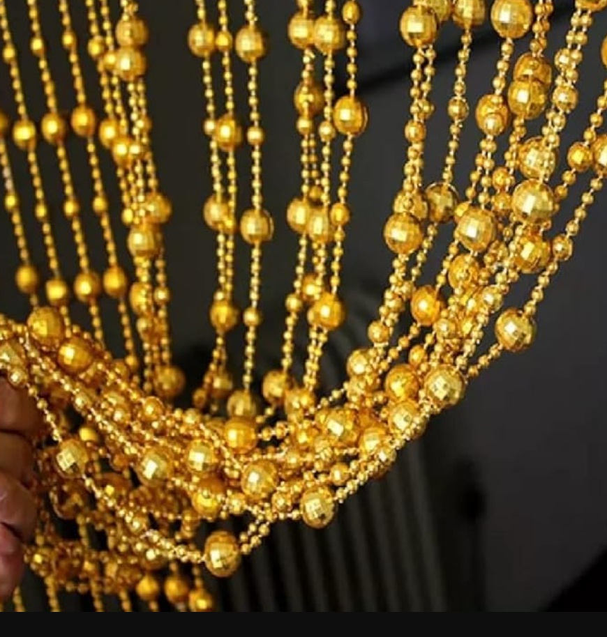 Pack of 1 Pc Strings Bead Curtain Silver Round Fancy Sparkling Door Window String Beads Thread Sheer Curtain for Home Decorations 